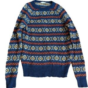 Crewcuts J. Crew Kids 12 Fair Isle Nordic Sweater Cotton Wool Navy Red White